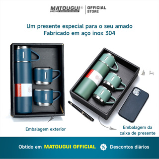 MATOUGUI Garrafa Squeeze Fosco Térmica Aço Inox Com Copo Stainless Steel Top