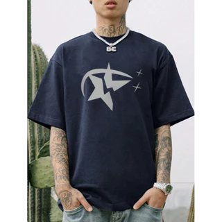 Camiseta Masculina Oversized Streetwear Estampa Broken Star Bordado Estrela Quebrada Skate Old School Blusa Manga Curta