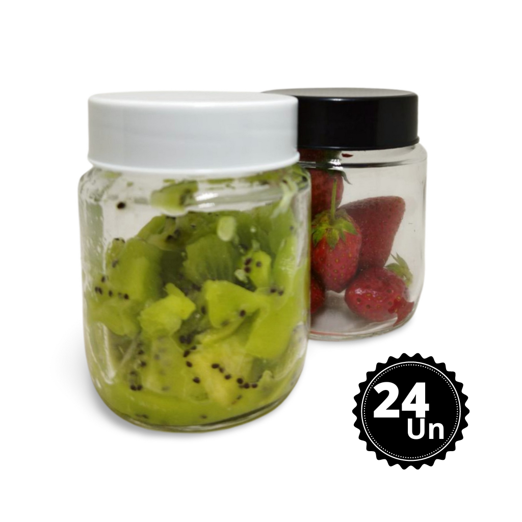 Conj C/24 Potes De Vidros Belém 240ml C/ Tampas Plástico