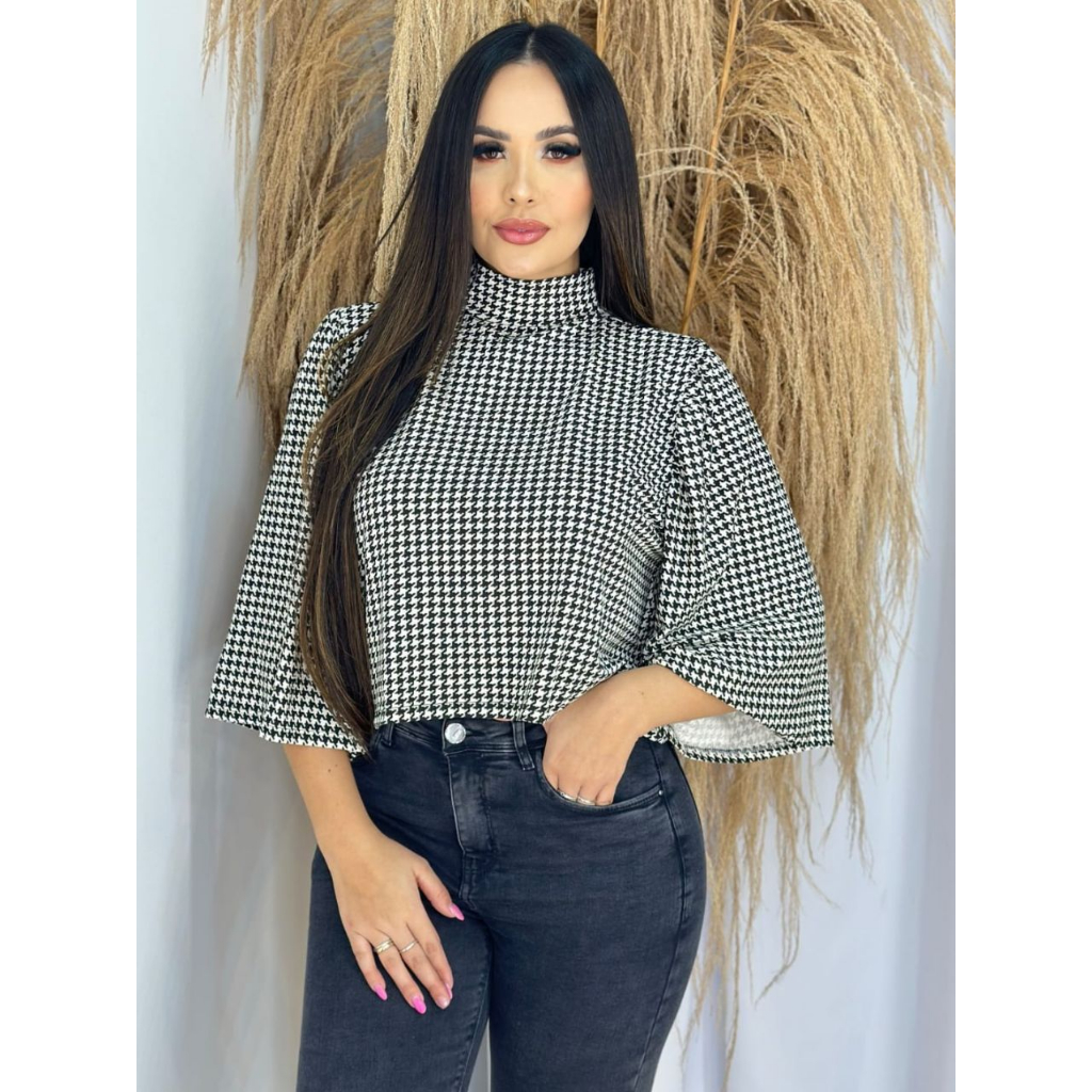 Cropped Manga Flare Casual Cropped Gola Alta Dia A Dia