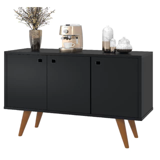 Aparador Buffet Balcão Cantinho Do Café Retro 3 Portas Preto
