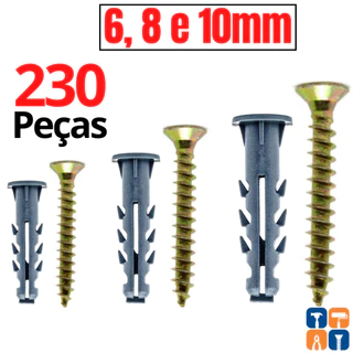 Parafuso com Bucha 6 8 10 Fixação com Anel Kit Bucha 6mm 8mm 10mm com Aba Parafuso Philips e Buchas S Parede