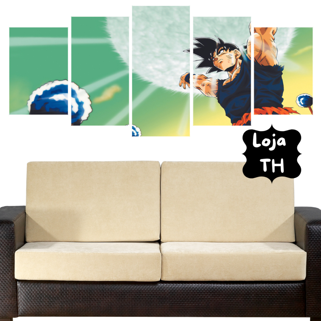 Quadro Decorativo Mosaico 5 peças Dragon Ball Super Goku Anime
