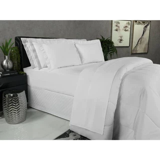 Jogo de Cama 6 Peças Percal Acetinado 1000 Fios Padrão Hotel - Branco