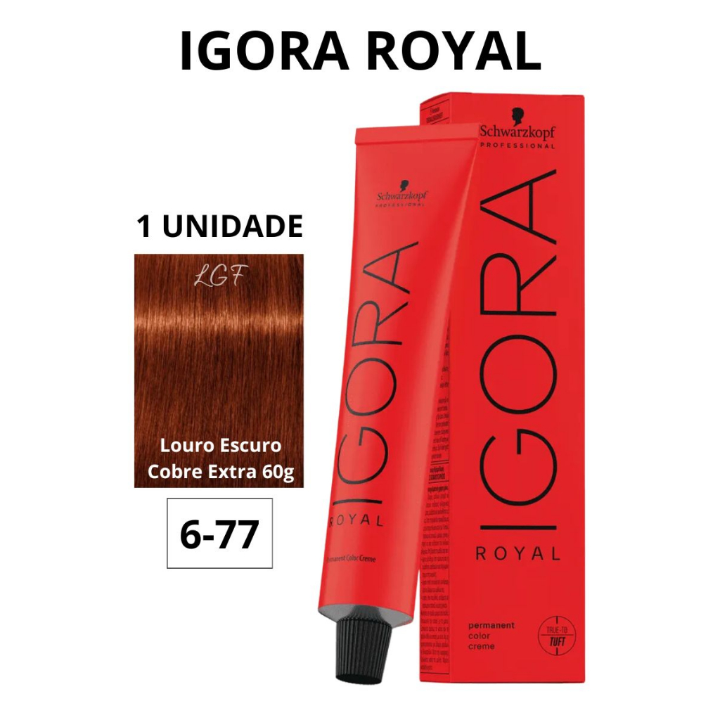 Coloração Schwarzkopf Igora Royal 60g - Cor 6-77 Louro Escuro Cobre Extra