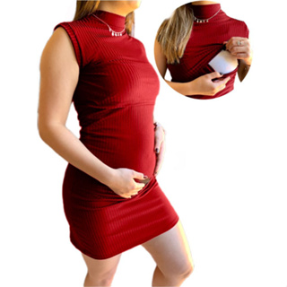 Vestido Amamentação Gestante Gola Alta Tubinho