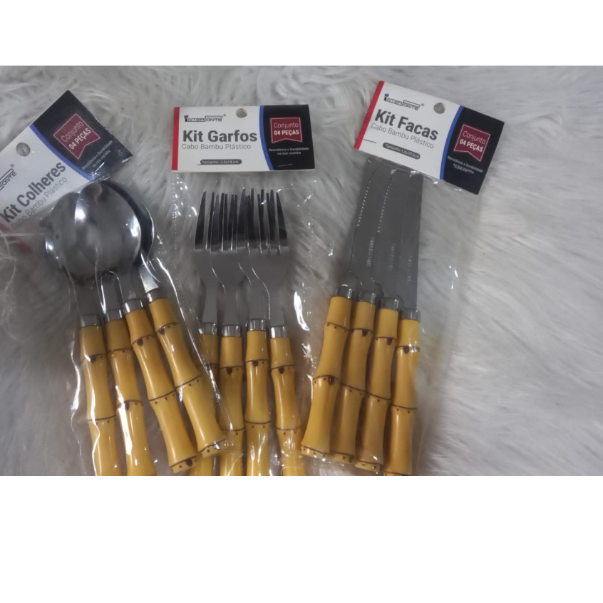 JOGO DE TALHER COM 12 PECAS FACA,GARFO E COLHER INOX COM CABO EM ...