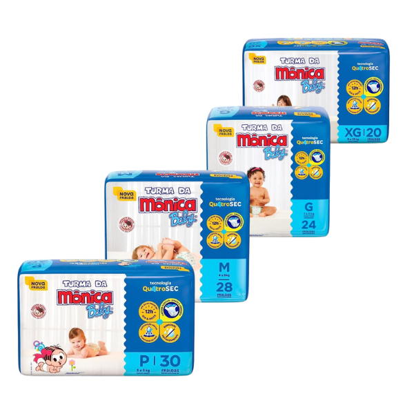 Kit c/ 4 Pacotes de Fraldas Turma da Mônica Jumbo