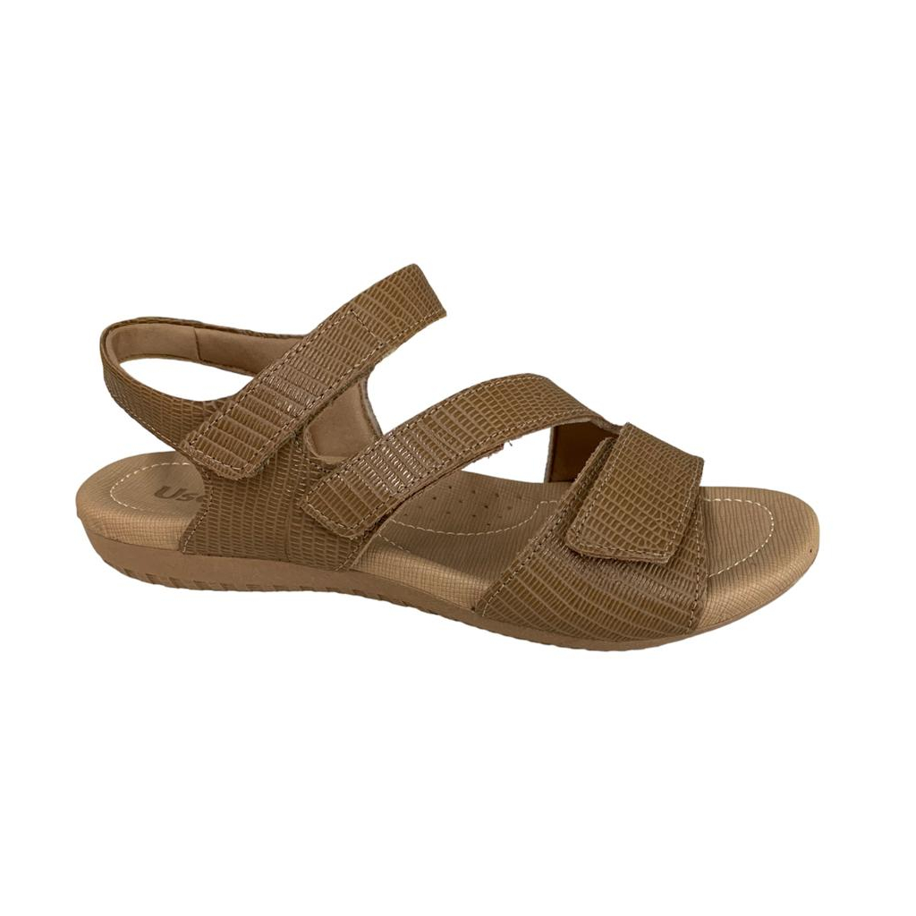 Sandália Feminina Tipo Ortopédica Couro Velcro Usaflex 1869