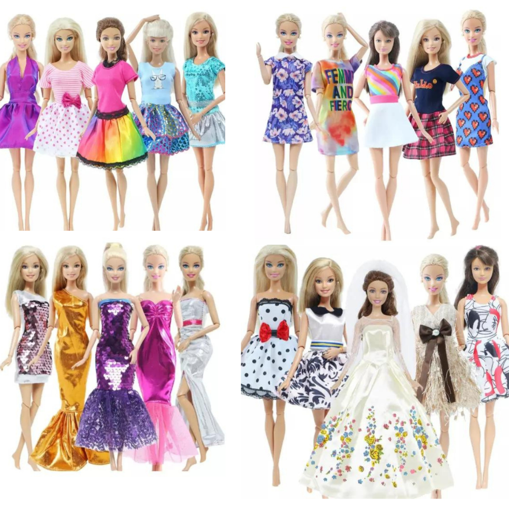 Kit com 5 Conjuntos De Roupas Para Bonecas Barbie - Não Repete na