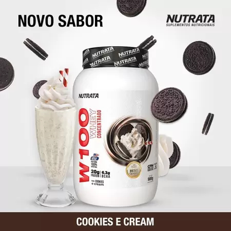 Whey Protein Concentrado 100% W100 Pote 900g Cookies – Nutrata