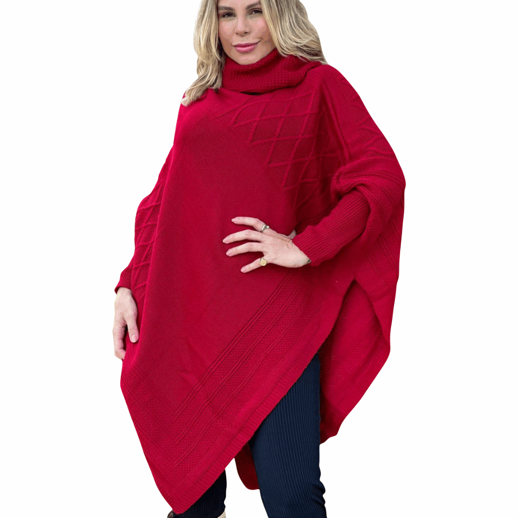Blusa de Inverno Trico Poncho Estilo Pala capa Gaucha Feminina Cor Vermelha Shopee Brasil
