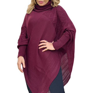 Tricô Grosso Casaco Poncho Estilo Pala (capa) Gaúcha - Feminino Lindo - Moda Inverno Cor Marsala