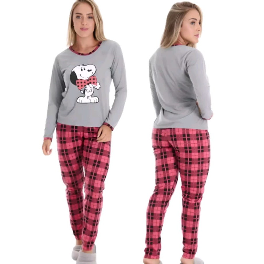 Pijama Feminino Malha Premium Longo Snoopy Inverno Mangas Longas ...