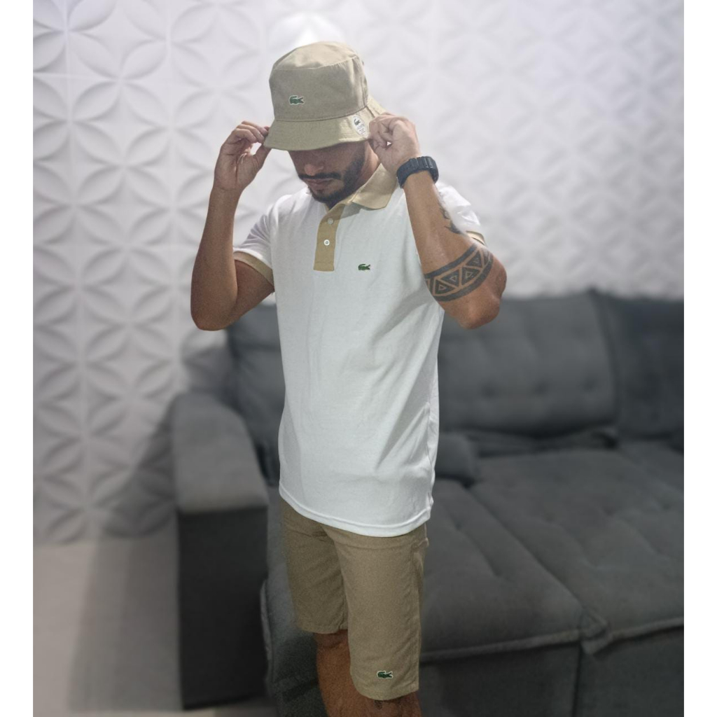 kit camisa de gola peruana + bermuda sarja CONJUNTO super premium