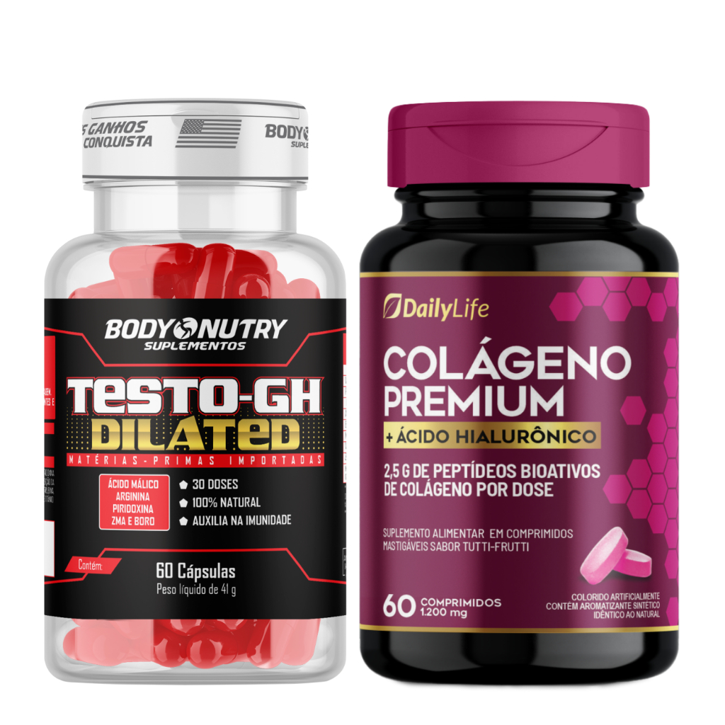 Kit Testo GH Dilated 60 Cáps + Colágeno Premium c/ Ácido Hialurônico ...