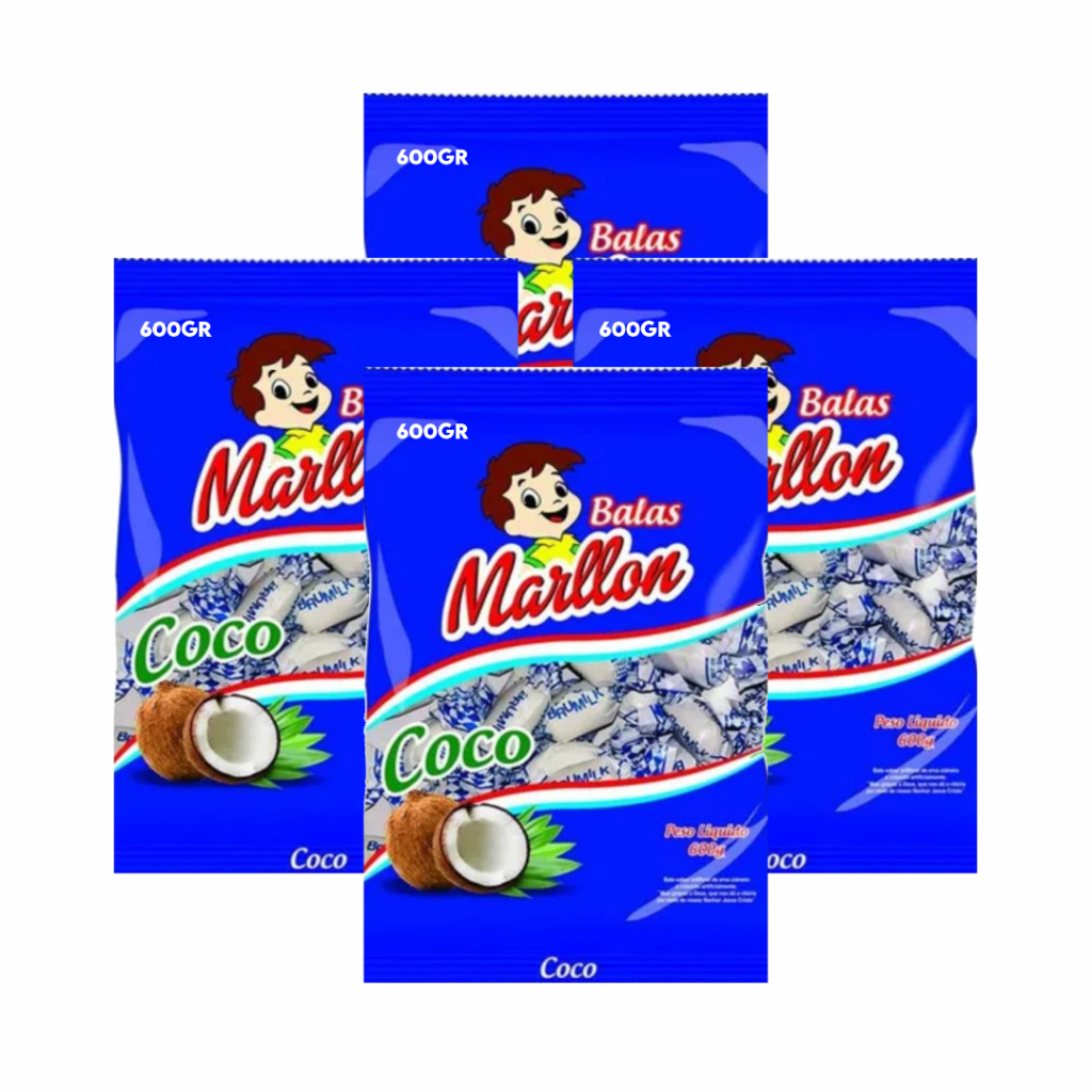 Saco Bala de Coco Ebrulhada Marllon Original Pacote 600 gramas Kit Festa Infantil Coco Embrulhado