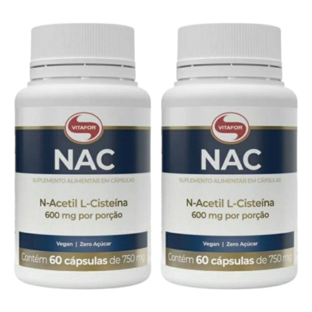 Kit 2 Potes Nac Vitafor Acetilcisteina 600mg 60 Cápsulas Original ...