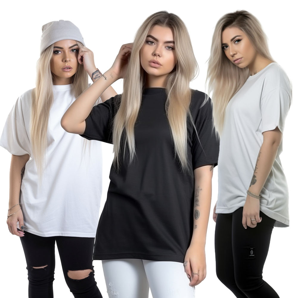 Camisa Camiseta Oversized Larga Grande Lisa Skatista Feminina cor; Preta/Branco/OffWhite.