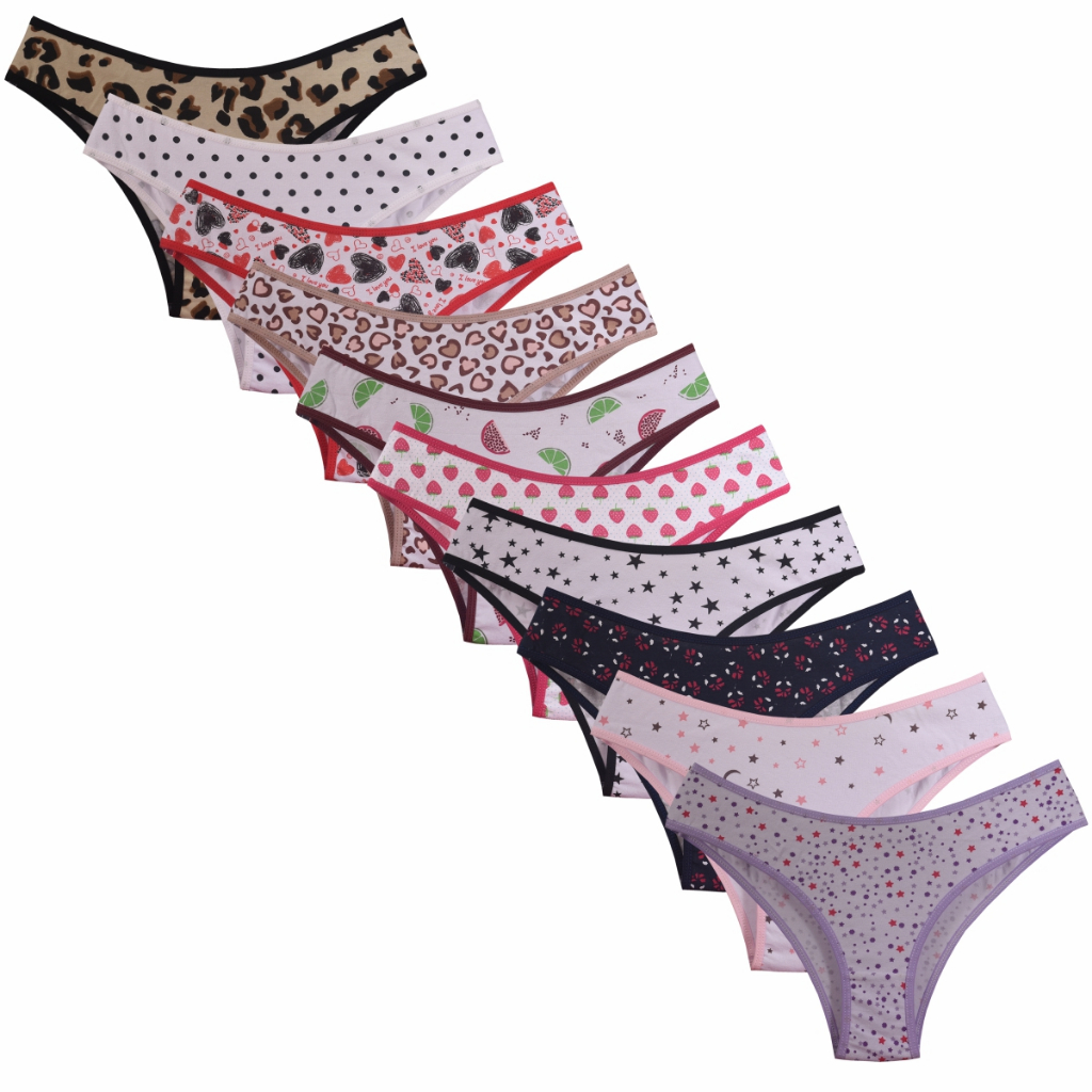 Kit 10 Calcinhas Conforto 100% Algodão P M G GG Cores e Estampas Cos alto