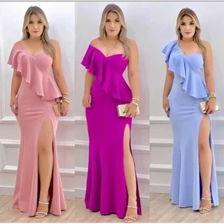 VESTIDO LONGO DE FESTA OU FORMATURA, UM OMBRO E FENDA NA LATERAL.