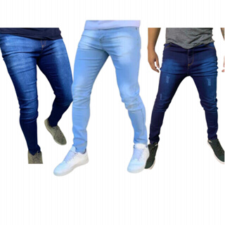 KIT 3 Calça Jeans Masculina Slim Original Elastano Direto Fabrica Roupas Masculina