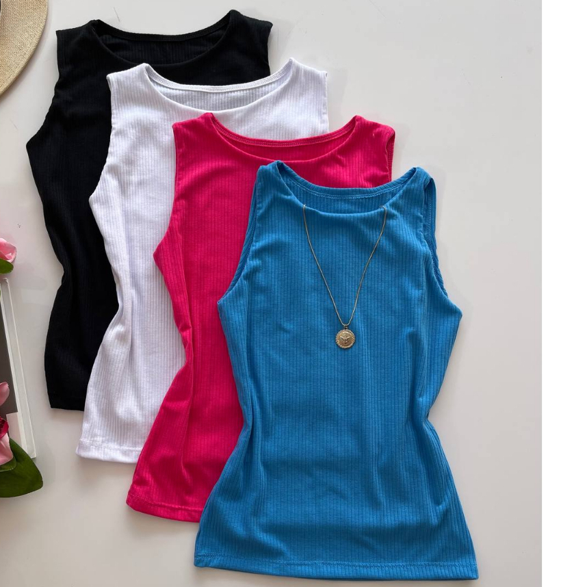 Kit 4 Regatas Feminina canelada Cavada Ribana