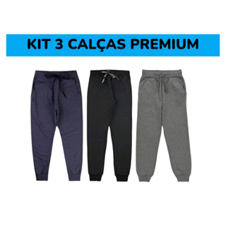 Kit 3 Calças Premium Moletom Inverno Infantil Juvenil Com Punho Bolso Cordão Flanelada Luxo