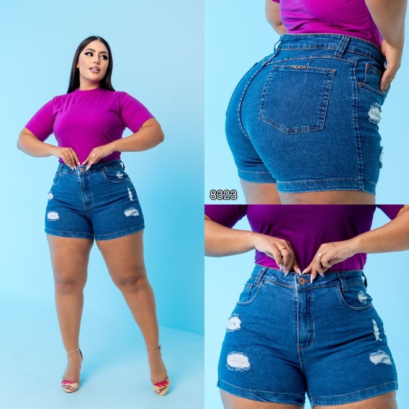 Short jeans feminino plus size c/ lycra