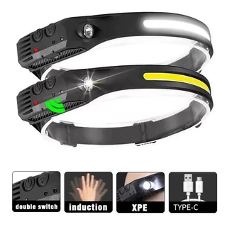 Lanternas Cabeça 3 Fitas Led Com Sensor Multifuncional Recarregável USB Pesca Camping Tátíca