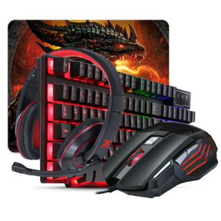 Kit Gamer Teclado Semi-mecânico + Mouse 3200 Dpi RGB + Mouse Pad + Headset