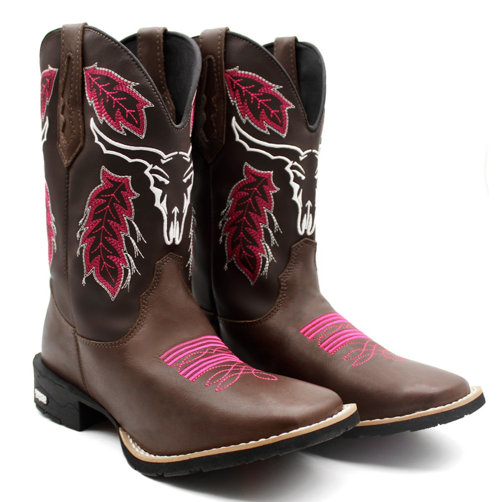 Bota Feminina Texana Botina Montaria Country Rodeio Barretos Em Couro ...
