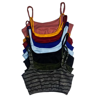Kit 5 Top cropped canelado dupla camada