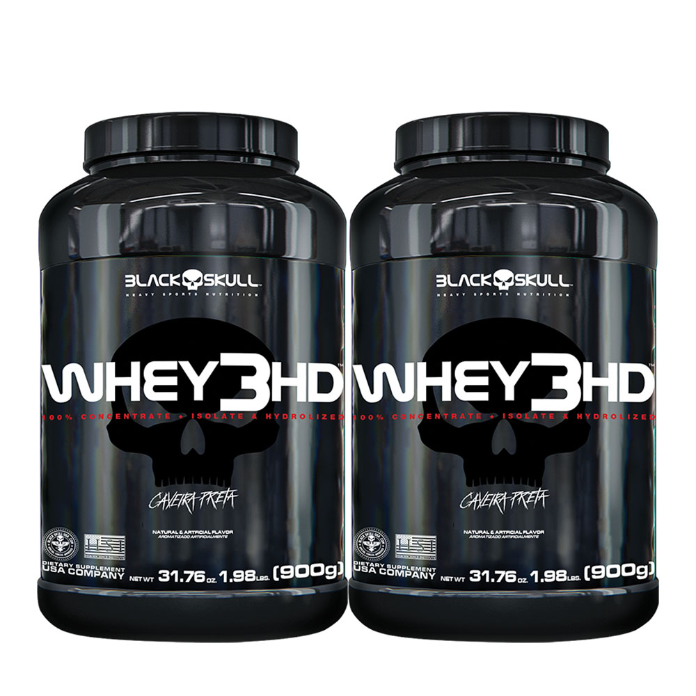 Kit 2x Whey Protein 3hd ( pote ) 900g cada Balck Skull Caveira Preta