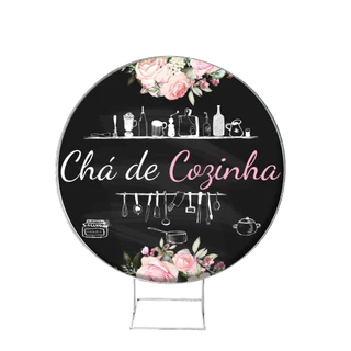 Painel Redondo Para Decoração De Festa Tema Chá de Cozinha Sublimado Em Tecido Tamanhos De 1,00m X 1,00m, 1,20m X 1,20m, 1,50m X 1,50m, Sistema Veste Fácil Com Elástico, Prático De Usar.