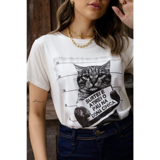 Blusa manga curto feminina estampa gato 🐱 2023 moda / TAM U veste 42 .