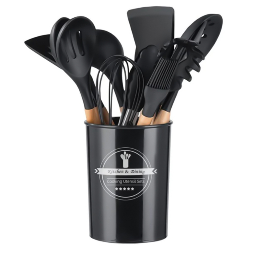 Jogo Utensílios de Cozinha em Silicone Madeira 12 Peças Preto - Máquinas,  Equipamentos e Utensílios Domésticos para Bares, Restaurantes, Lanchonetes,  Supermercados, Cozinha Industrial.