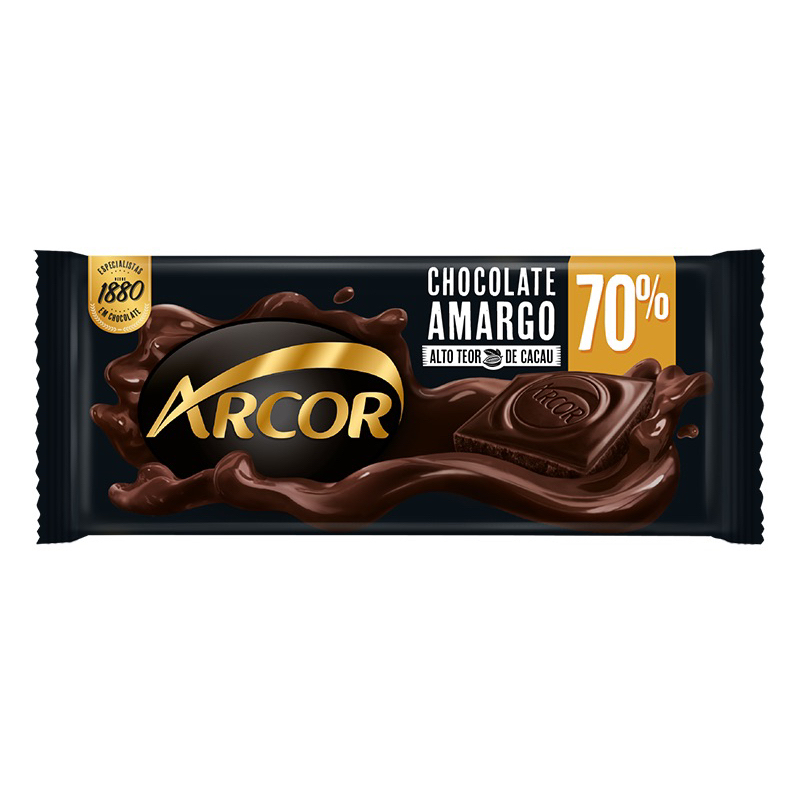 Barra de chocolate amargo 70% arcor brigadeiro e doces.