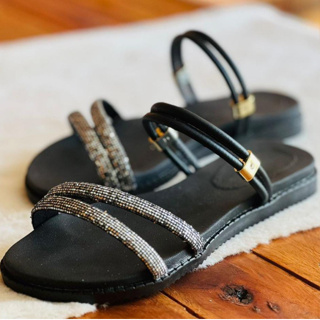 Papete Birken Sandália Rasteira De Brilho Glitter