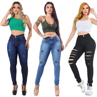 Kit 3 Calças Jeans Feminina Cintura Alta Com lycla Empina Bum Bum