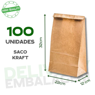 Saco Kraft 100un Para Delivery Embalagens de Entregas 22x12x32 Liso