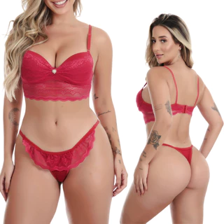 Conjunto Sensual De Bojo Com Renda Babadinho Fio Dental  | Eline em Oferta na Shopee