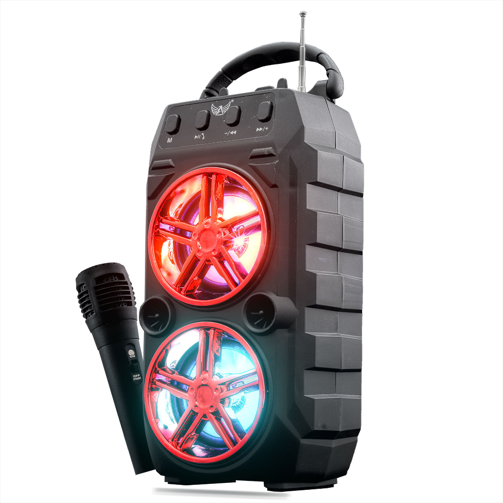 Caixa De Som Bluetooth Amplificada LED Mp3 Fm Pen Drive Usb Sd TWS Karaokê Acompanha Microfone