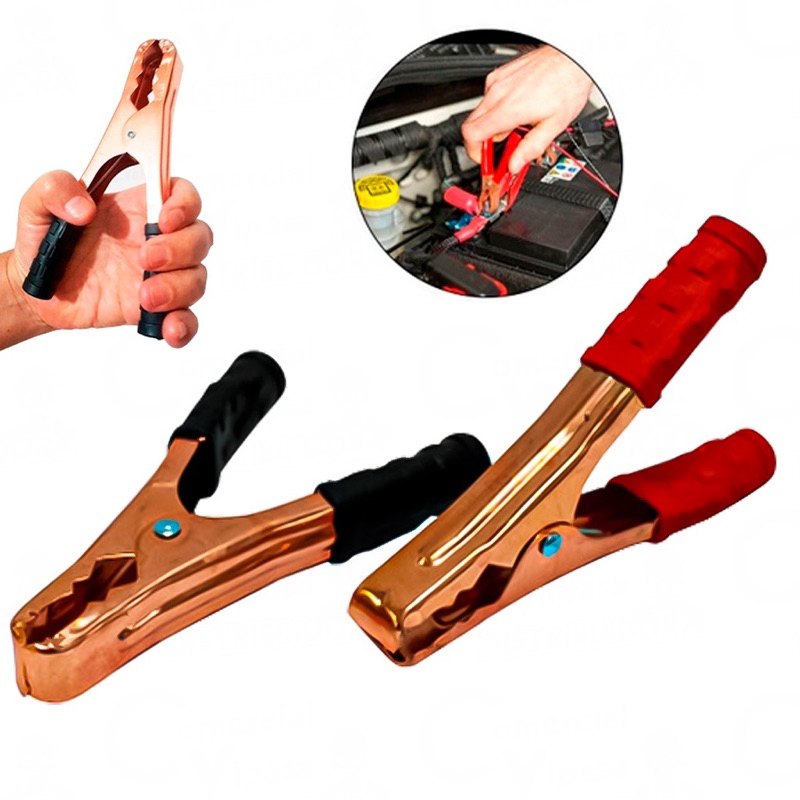 Par Garra Jacaré Bateria Chupeta Clip Cabo 2 Peças Preta Vermelha 30a 100a 200a 300a