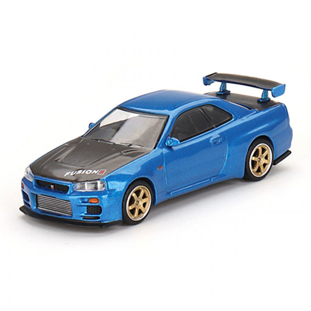 Mini GT MGT00531-R 531 1 / 64 NISSAN SKYLINE GT-R R34 TOP SEGREDO BAYSIDE  AZUL RHD DIECAST ESCALA MODELO CARRO