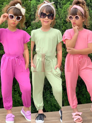 Conjunto Suede Light infantil blogueirinha feminino menina com manga dupla + calça estilo jogguer