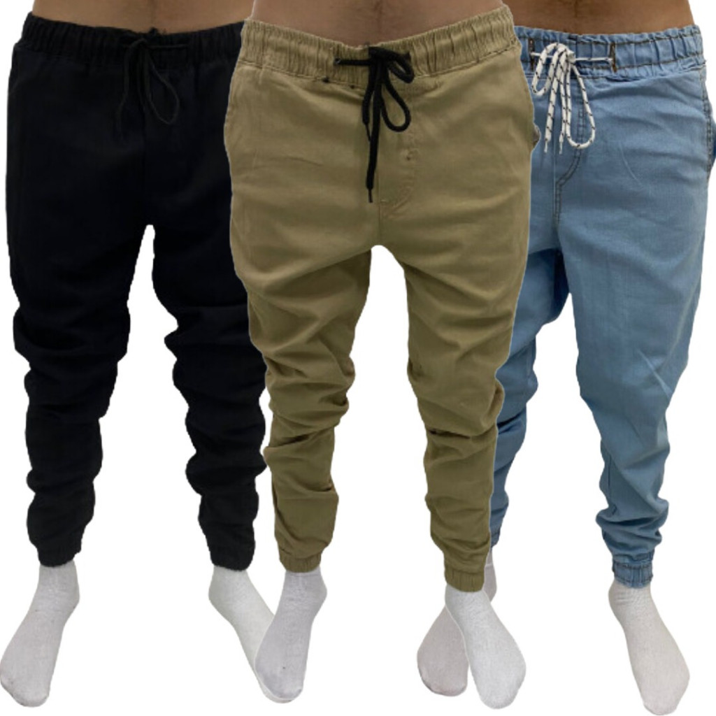 KT 3 Calça Jogger Masculina Jeans Sarja Premium Punho Ajustado Slim Fit Envio Rapído