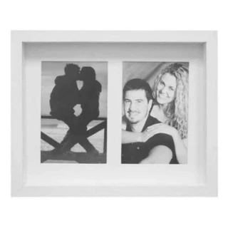 Porta Retrato 2 Duas Fotos Duplo 10x15 Quadro 3 Cores Branco Marrom Preto Para Parede ou Mesa