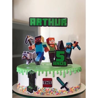 Topo de bolo Minecraft para aniversario e só um bolinho.