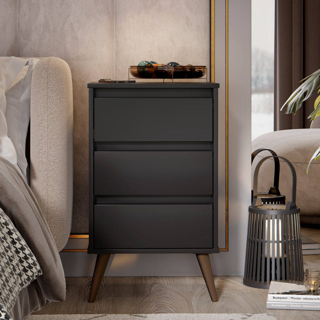 Mesa de Cabeceira Madri 3 Gavetas Retrô com Pés Palitos Varias Cores